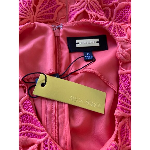 Alexia Admor NWT $146 Coral Pink Reese Lace Dress, Floral Crochet Design Size 8 - Picture 10 of 12